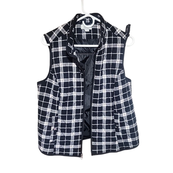 Upcycled Black & White Plaid Vest – Size Large – Harley Davidson Patch - Picture 3 of 8